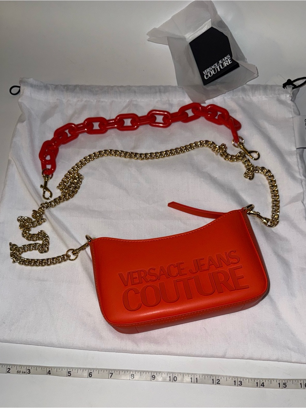LIKE NEW! Versace Jeans Couture Bright Orange Logo Mini Shoulder Bag